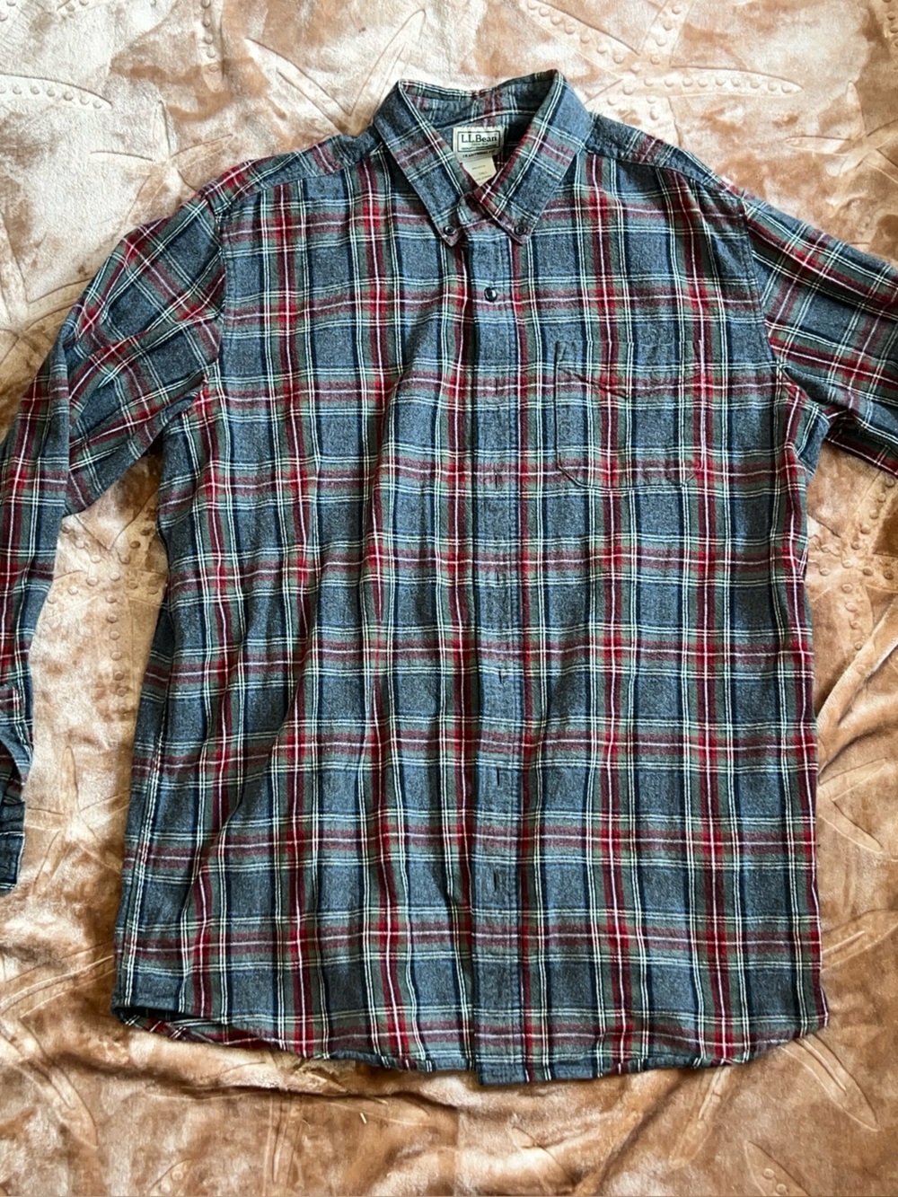 L.L. Bean Men's Long-Sleeve Plaid Button-Down - Blue, Red, Green